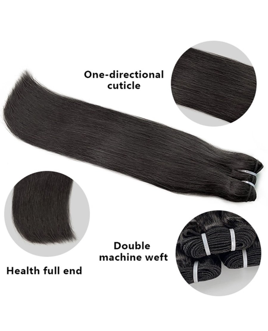Straight virgin cuticle aligned 100% human hair bundles