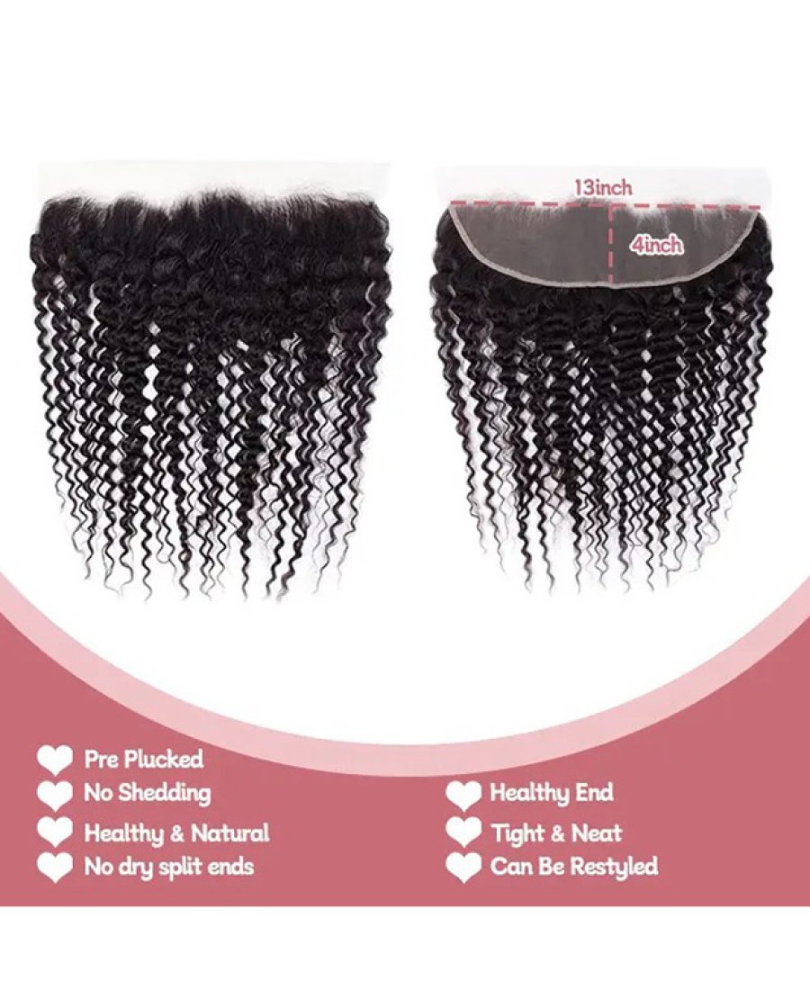13x4 Lace Frontal Human Hair Pre Plucked Bleached Knots Deep Curly