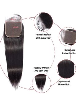 4x4 Lace Closure Brazilian Hair Straight Human Hair