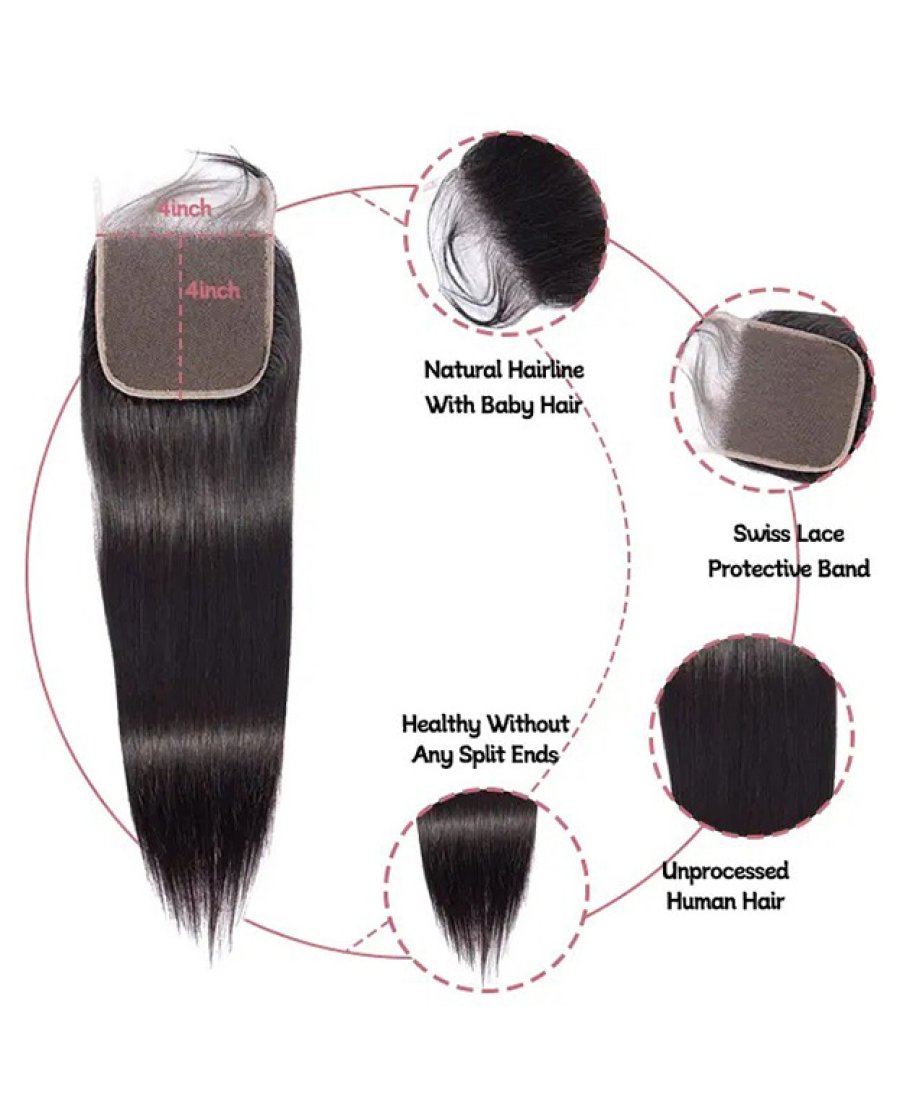 4x4 Lace Closure Brazilian Hair Straight Human Hair