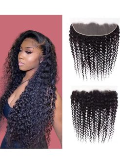 13x4 Lace Frontal Human Hair Pre Plucked Bleached Knots Deep Curly