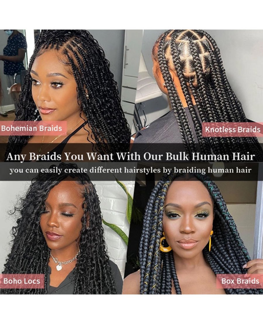 12A Mink Hair Deep Wave Bulk Knotless Boho Braiding Hair
