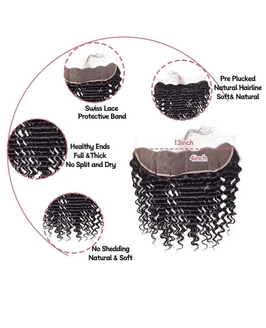 Brazilian Virgin 13x4 HD Lace Frontal Transparent Deep Wave