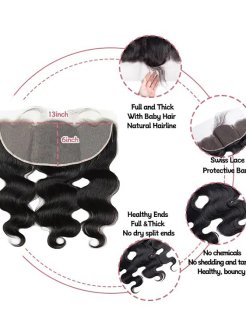 13x6 Lace Frontal Human Hair Pre Plucked Bleached Knots Body Wave 1B