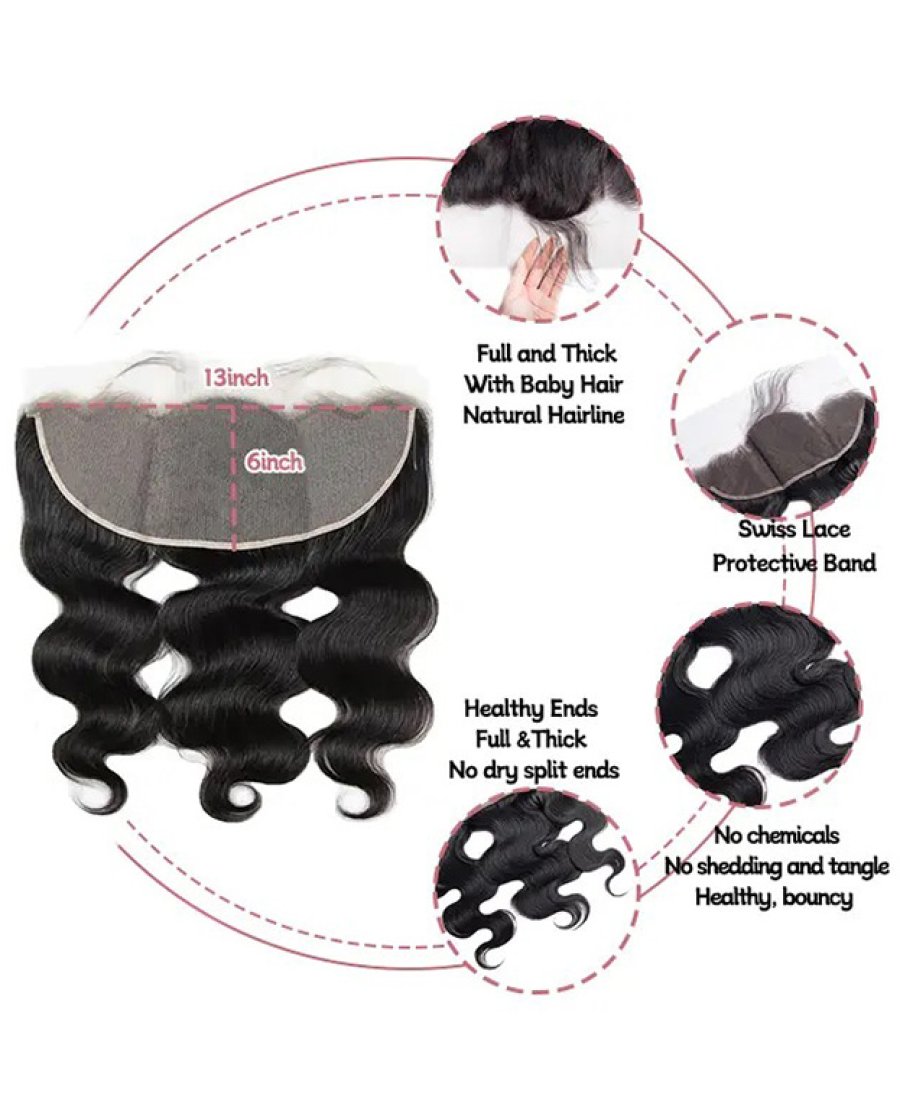 13x6 Lace Frontal Human Hair Pre Plucked Bleached Knots Body Wave 1B