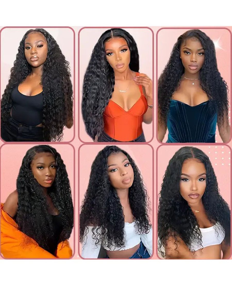 13x4 Lace Frontal Human Hair Pre Plucked Bleached Knots Deep Curly