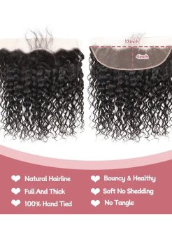 Human Hair Water Wave 13x4 Lace Frontal Pre Plucked Hairline Bleached Knots