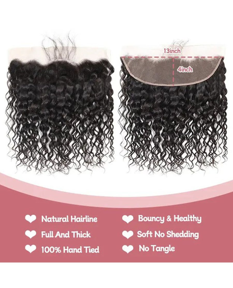 Human Hair Water Wave 13x4 Lace Frontal Pre Plucked Hairline Bleached Knots
