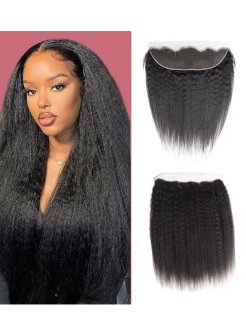 13x4 Lace Frontal Human Hair Bleached Knots Kinky Straight