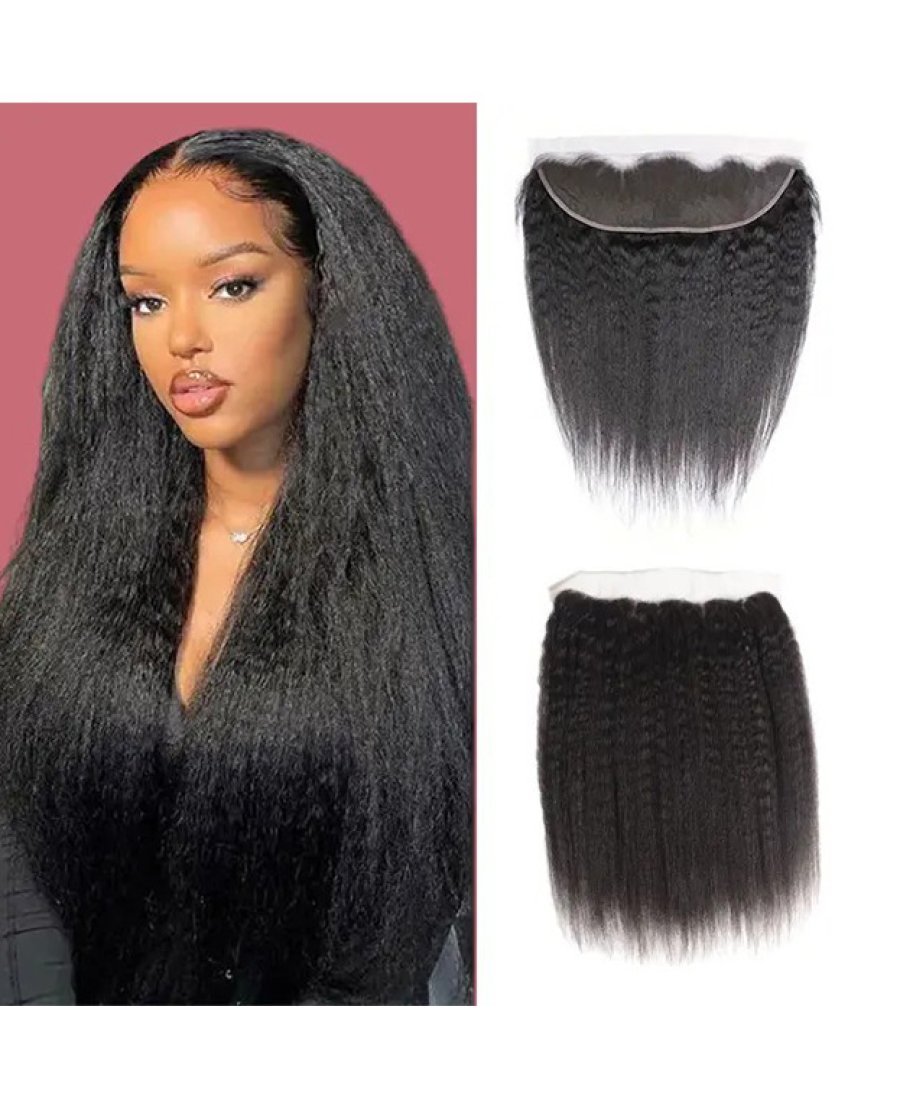 13x4 Lace Frontal Human Hair Bleached Knots Kinky Straight