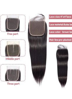 4x4 Lace Closure Brazilian Hair Straight Human Hair