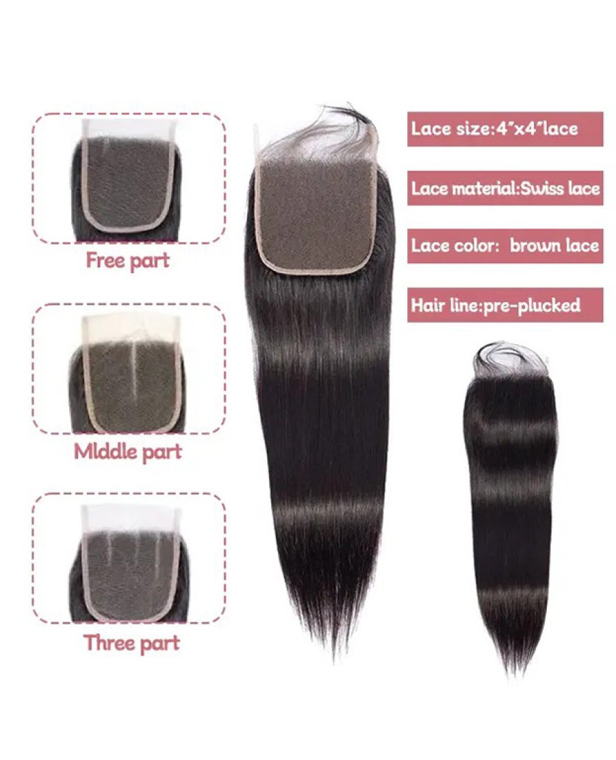 4x4 Lace Closure Brazilian Hair Straight Human Hair