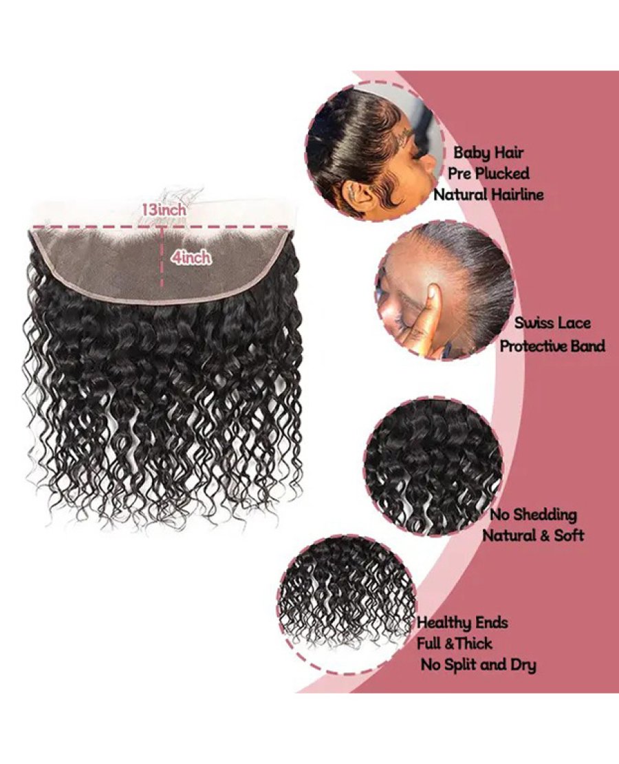 Human Hair Water Wave 13x4 Lace Frontal Pre Plucked Hairline Bleached Knots