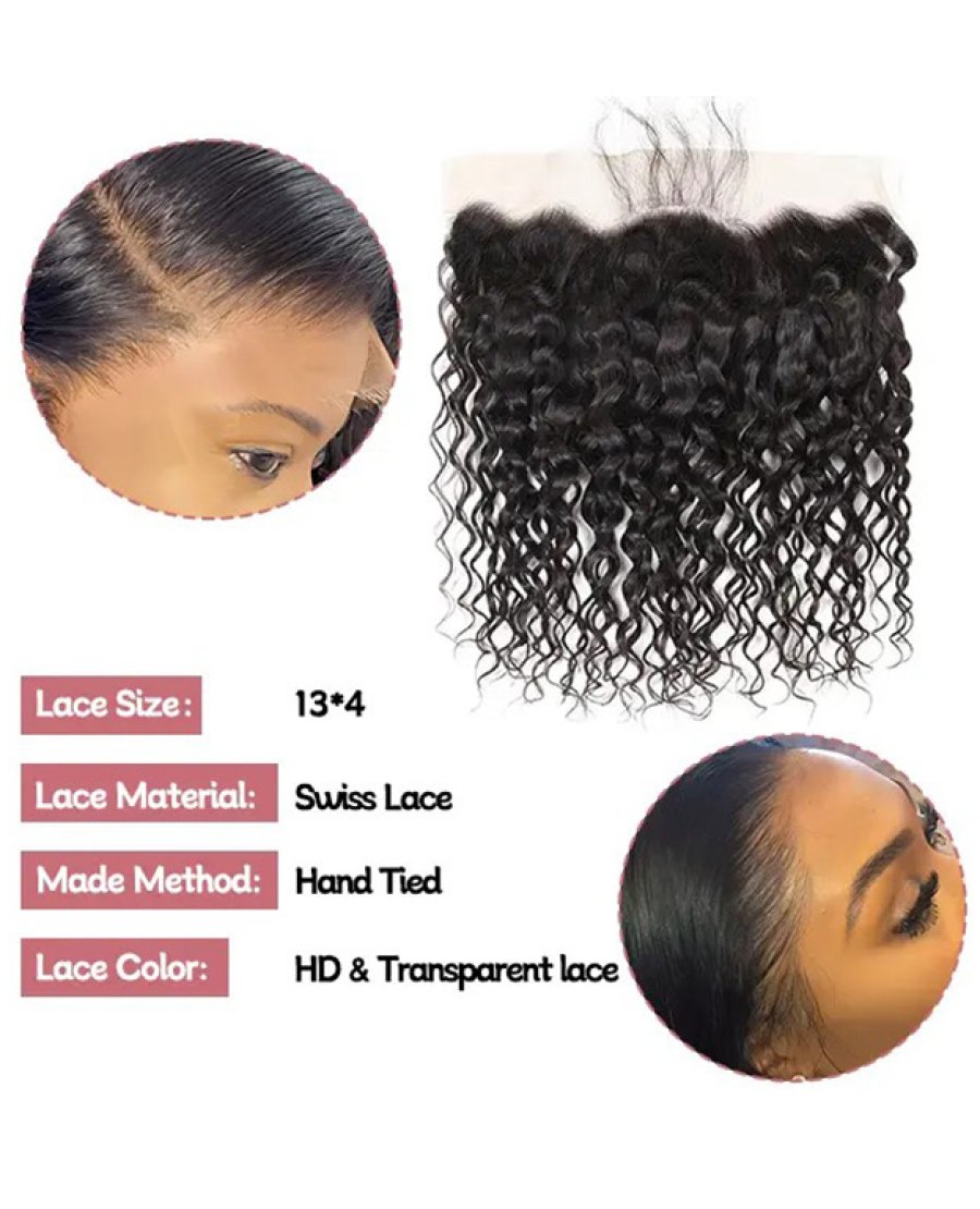 Human Hair Water Wave 13x4 Lace Frontal Pre Plucked Hairline Bleached Knots