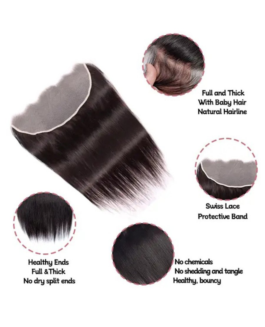 13x6 Lace Frontal Straight Human Hair Natural Black 4 Extra Lace Area