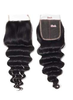 5x5 Lace Closure Human Hair Pre Plucked Bleached Knots Deep Wave