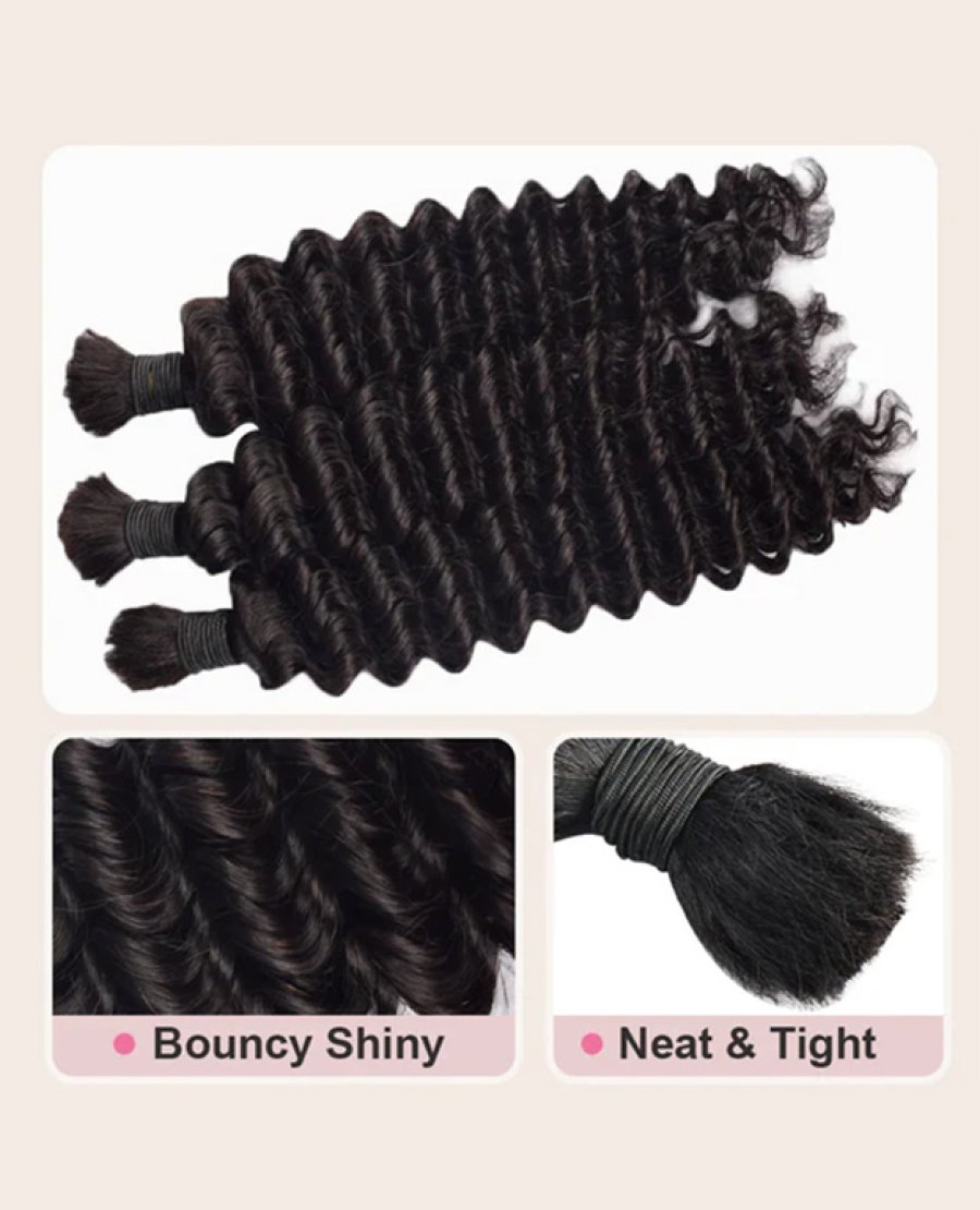 12A Mink Hair Deep Wave Bulk Knotless Boho Braiding Hair