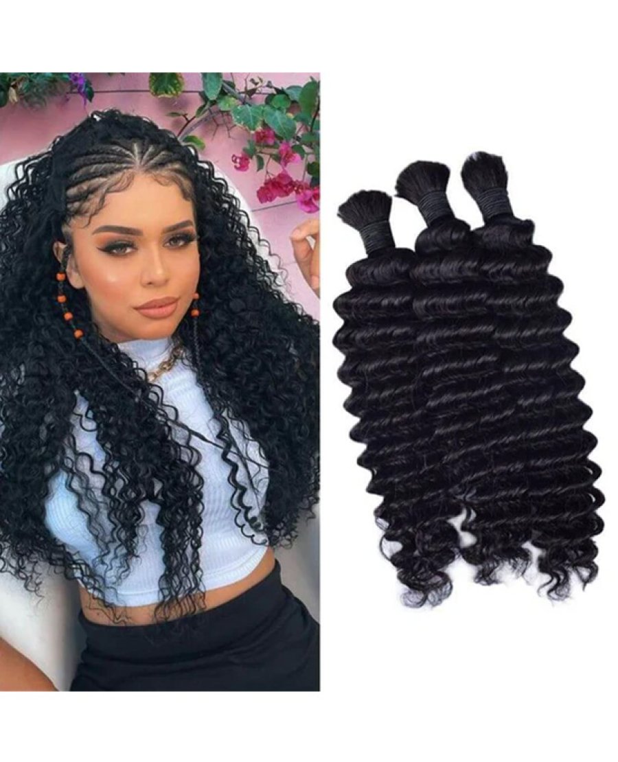 12A Mink Hair Deep Wave Bulk Knotless Boho Braiding Hair