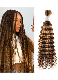 Color 427 Deep Wave Bulk Hair Knotless Boho Braids Human Hair Mix Color