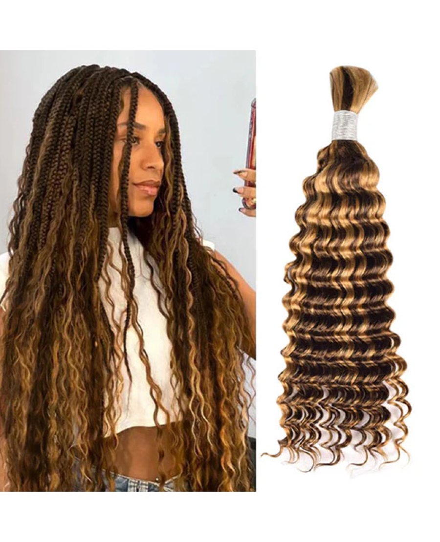 Color 427 Deep Wave Bulk Hair Knotless Boho Braids Human Hair Mix Color