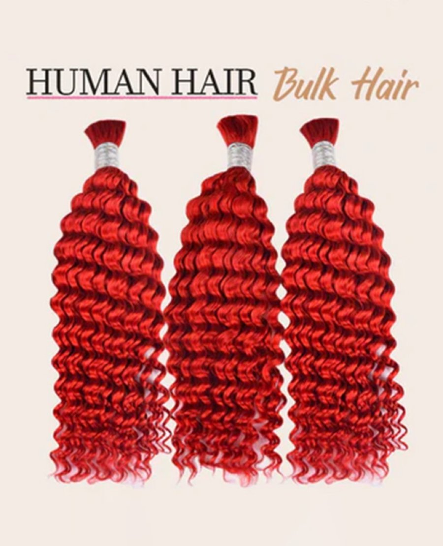 Red Hair Deep Wave Bulk Hair For Boho Styles Braiding