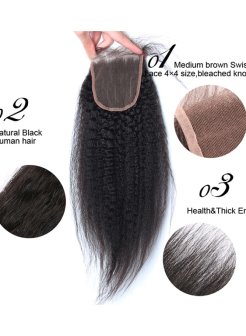 4x4 Closure Pre Plucked Baby Hair Kinky Straight Human Hair
