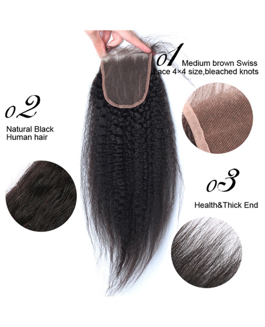 4x4 Closure Pre Plucked Baby Hair Kinky Straight Human Hair