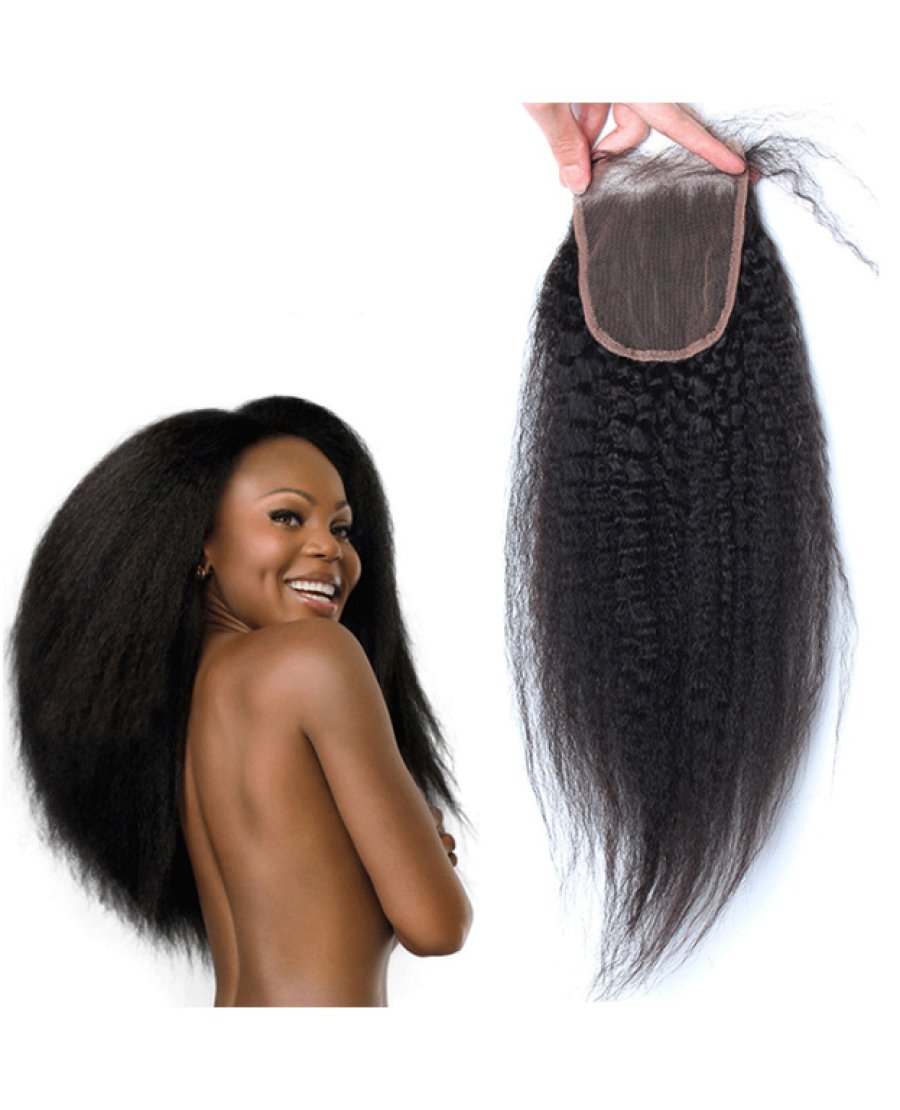 4x4 Closure Pre Plucked Baby Hair Kinky Straight Human Hair