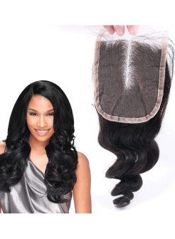 4x4 Lace Closure Human Hair Glueless Bleached Knots Loose Wave