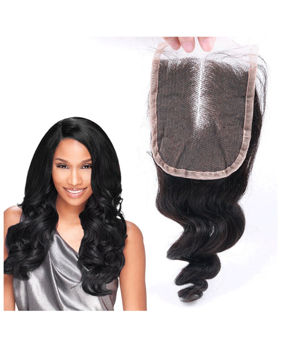 4x4 Lace Closure Human Hair Glueless Bleached Knots Loose Wave