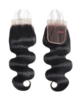 4x4 Lace Closure Human Hair Pre Plucked Bleached Knots Body Wave 1B