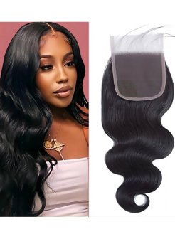 4x4 Lace Closure Human Hair Pre Plucked Bleached Knots Body Wave 1B