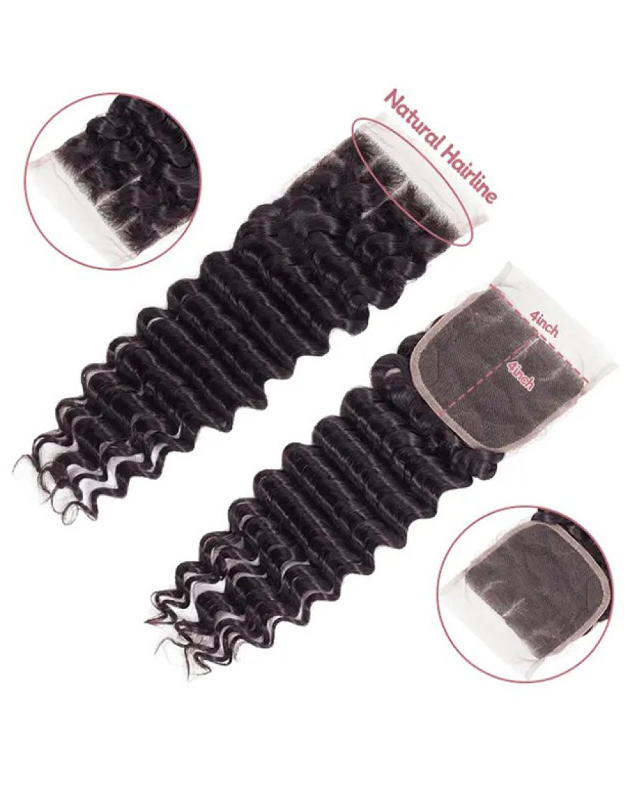 Brazilian Virgin Hair 4x4 HD Lace Closure Transparent Deep Wave