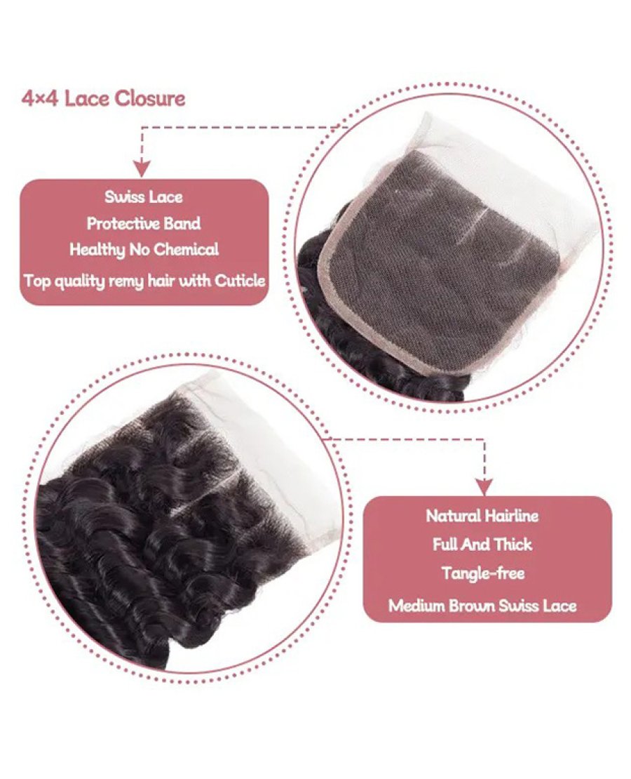 Brazilian Virgin Hair 4x4 HD Lace Closure Transparent Deep Wave