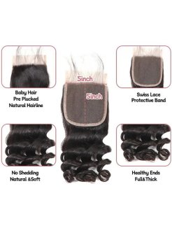 Brazilian Virgin Hair 5x5 HD Lace Closure Transparent  Loose Wave Human Hair