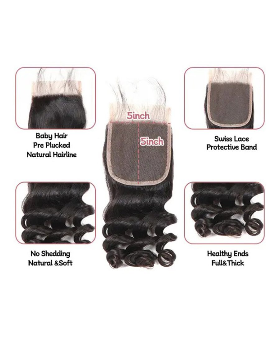 Brazilian Virgin Hair 5x5 HD Lace Closure Transparent  Loose Wave Human Hair