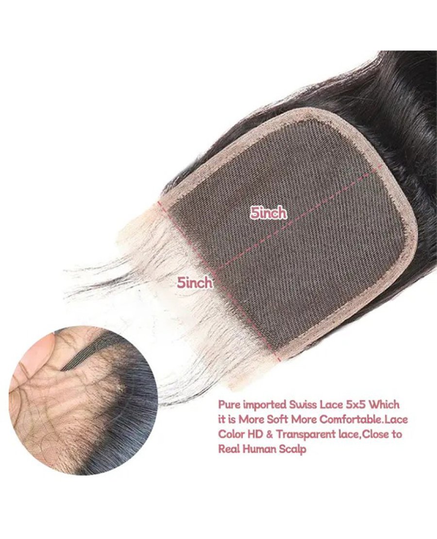 Brazilian Virgin Hair 5x5 HD Lace Closure Transparent  Loose Wave Human Hair