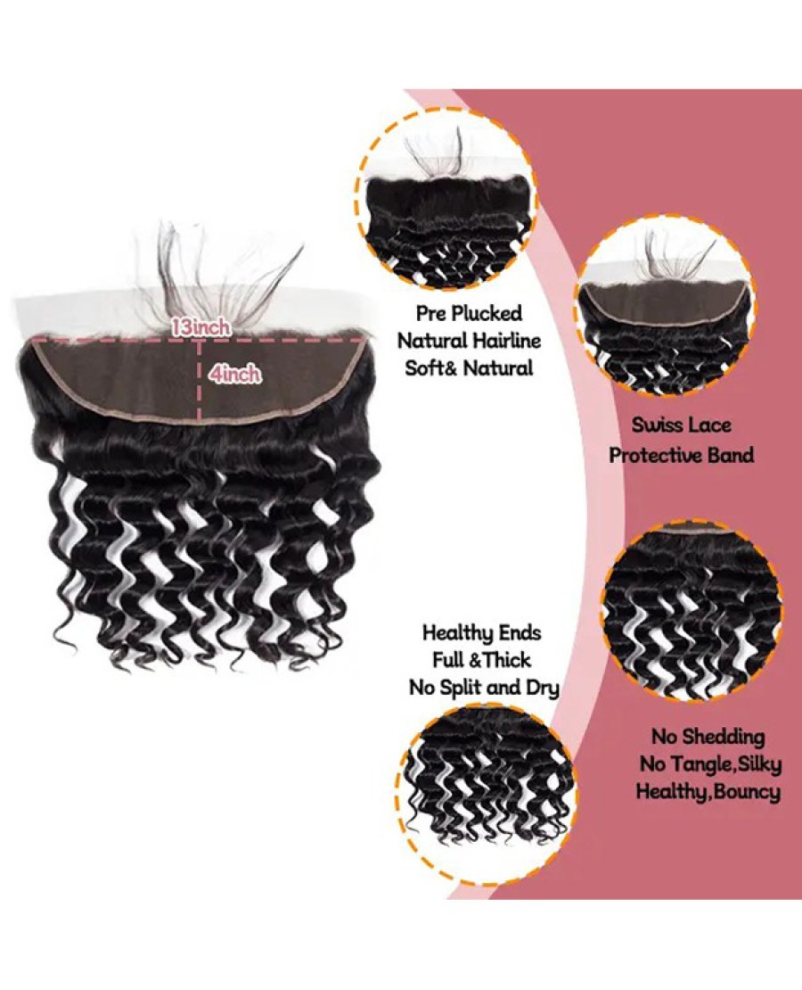 HD Transparent 13x4 Lace Frontal Straight Human Hair Loose Deep Wave