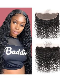 Human Hair Water Wave 13x4 Lace Frontal Pre Plucked Hairline Bleached Knots