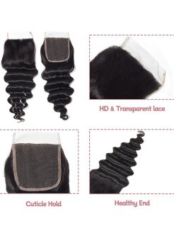 5x5 Lace Closure Human Hair Pre Plucked Bleached Knots Deep Wave