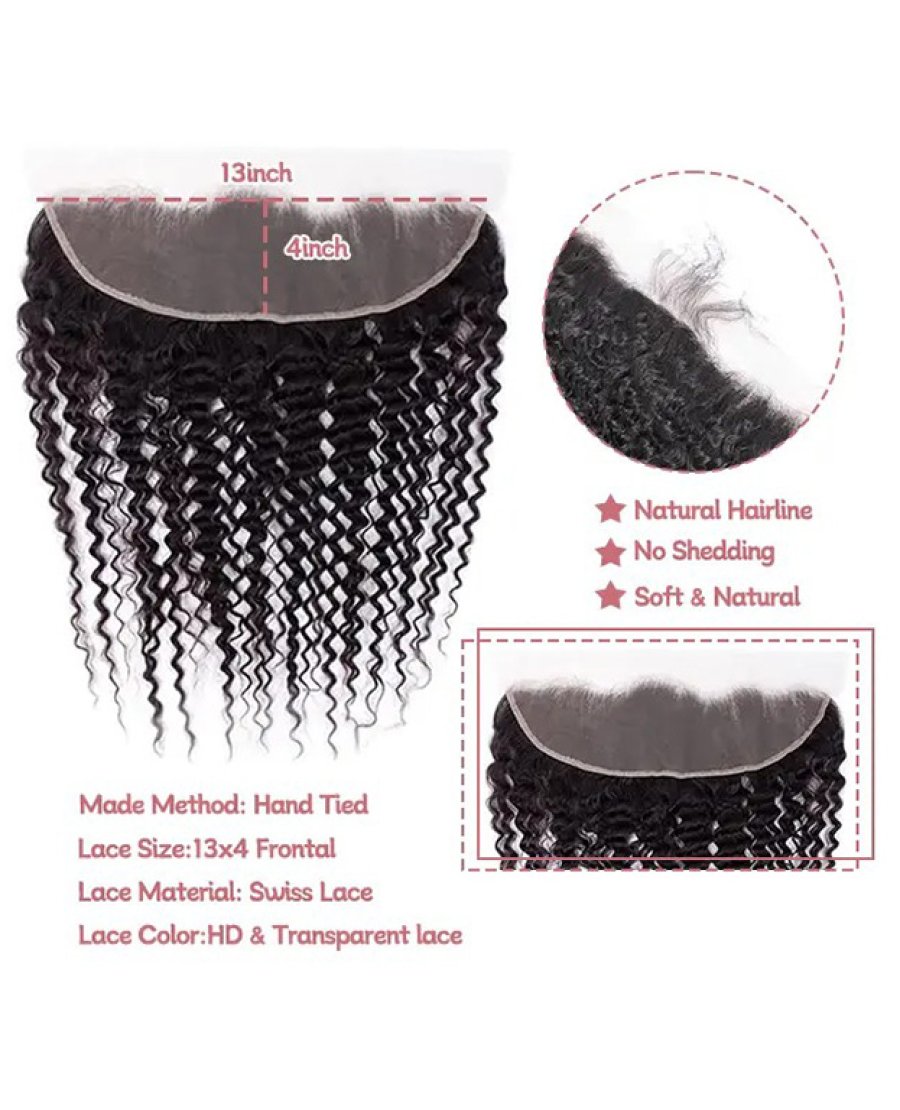 13x4 Lace Frontal Human Hair Pre Plucked Bleached Knots Deep Curly