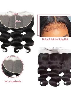 13x6 Lace Frontal Human Hair Pre Plucked Bleached Knots Body Wave 1B