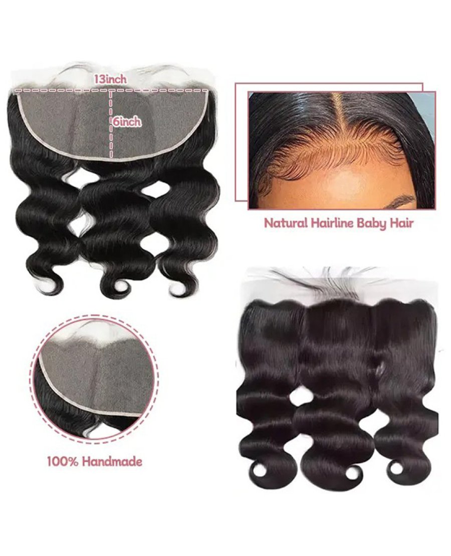 13x6 Lace Frontal Human Hair Pre Plucked Bleached Knots Body Wave 1B