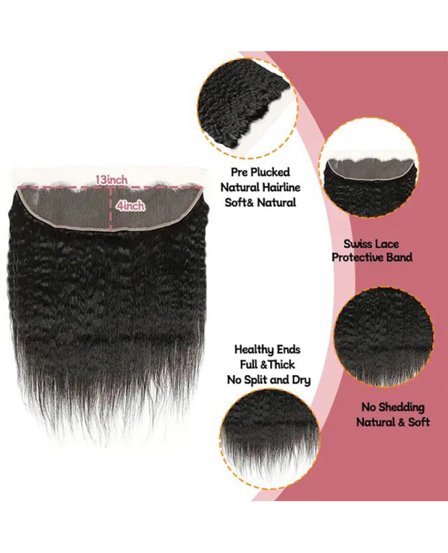 13x4 Lace Frontal Human Hair Bleached Knots Kinky Straight
