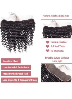 Brazilian Virgin 13x4 HD Lace Frontal Transparent Deep Wave