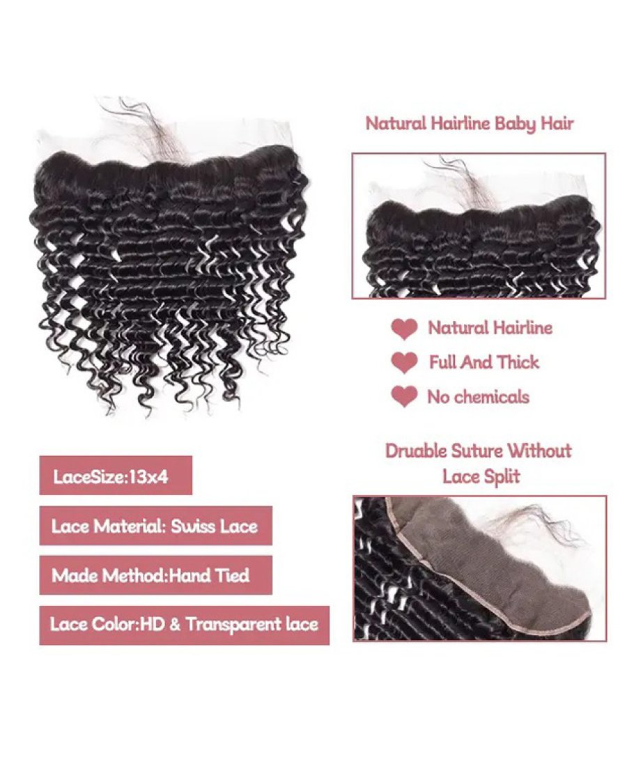 Brazilian Virgin 13x4 HD Lace Frontal Transparent Deep Wave