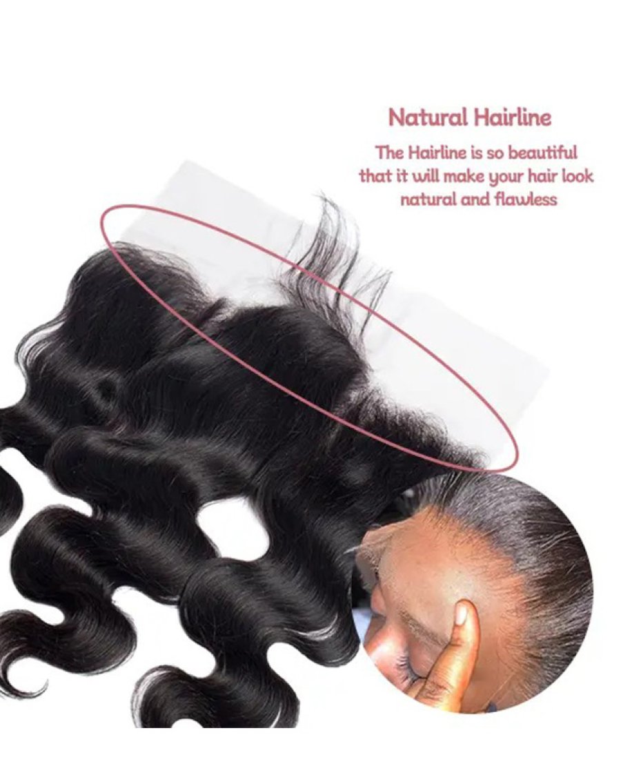 13x6 Lace Frontal Human Hair Pre Plucked Bleached Knots Body Wave 1B