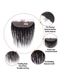 13x4 Lace Frontal Human Hair Pre Plucked Bleached Knots Deep Curly