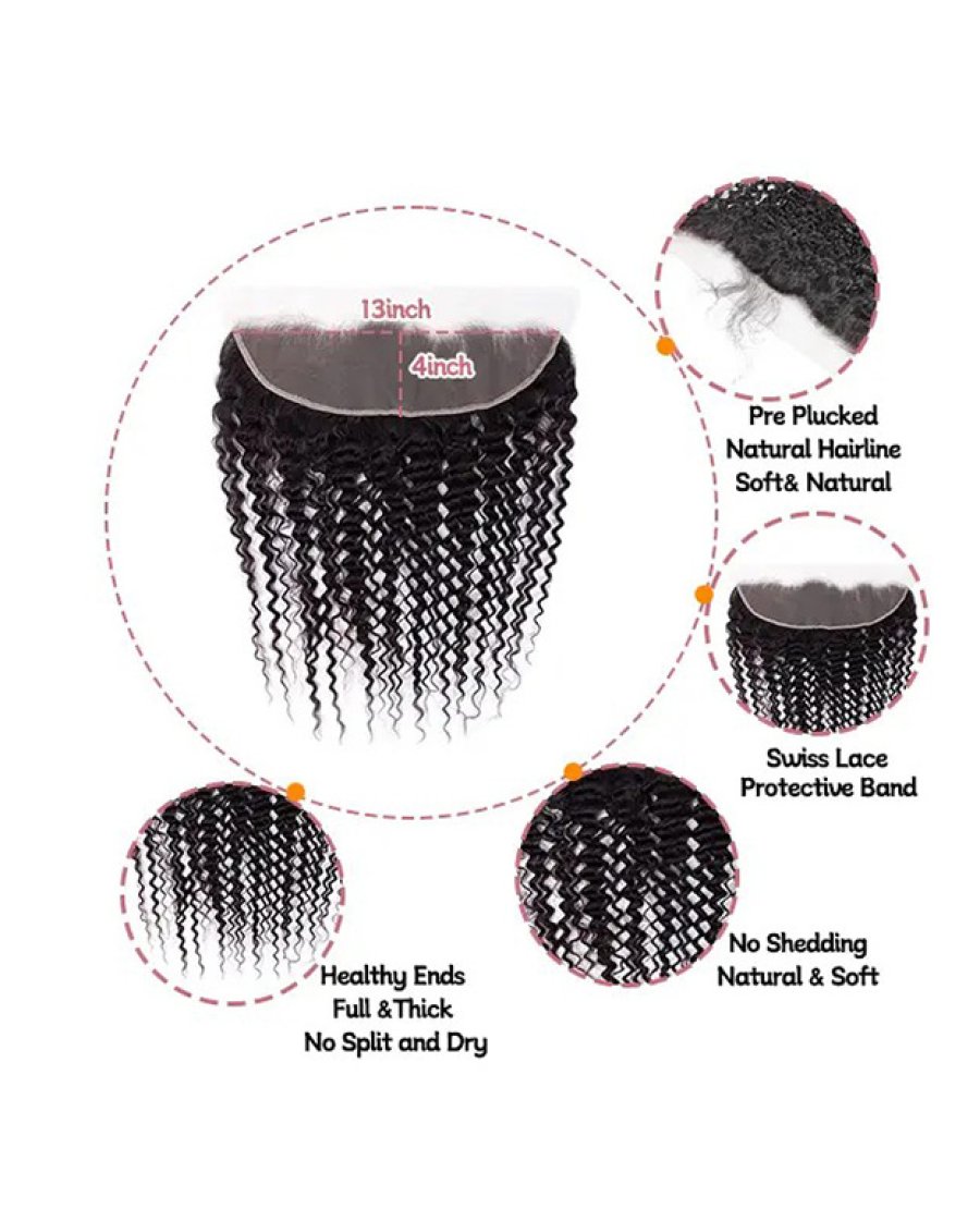 13x4 Lace Frontal Human Hair Pre Plucked Bleached Knots Deep Curly