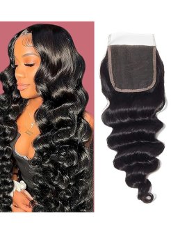 5x5 Lace Closure Human Hair Pre Plucked Bleached Knots Deep Wave